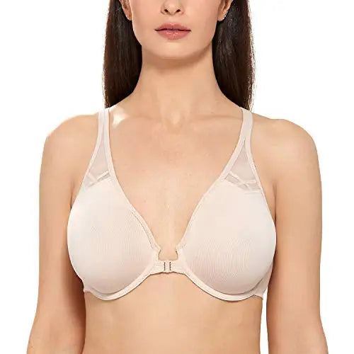 Plus Size Front Closure Racerback Bra | Underwire Plunge Full Coverage Supportive Unlined