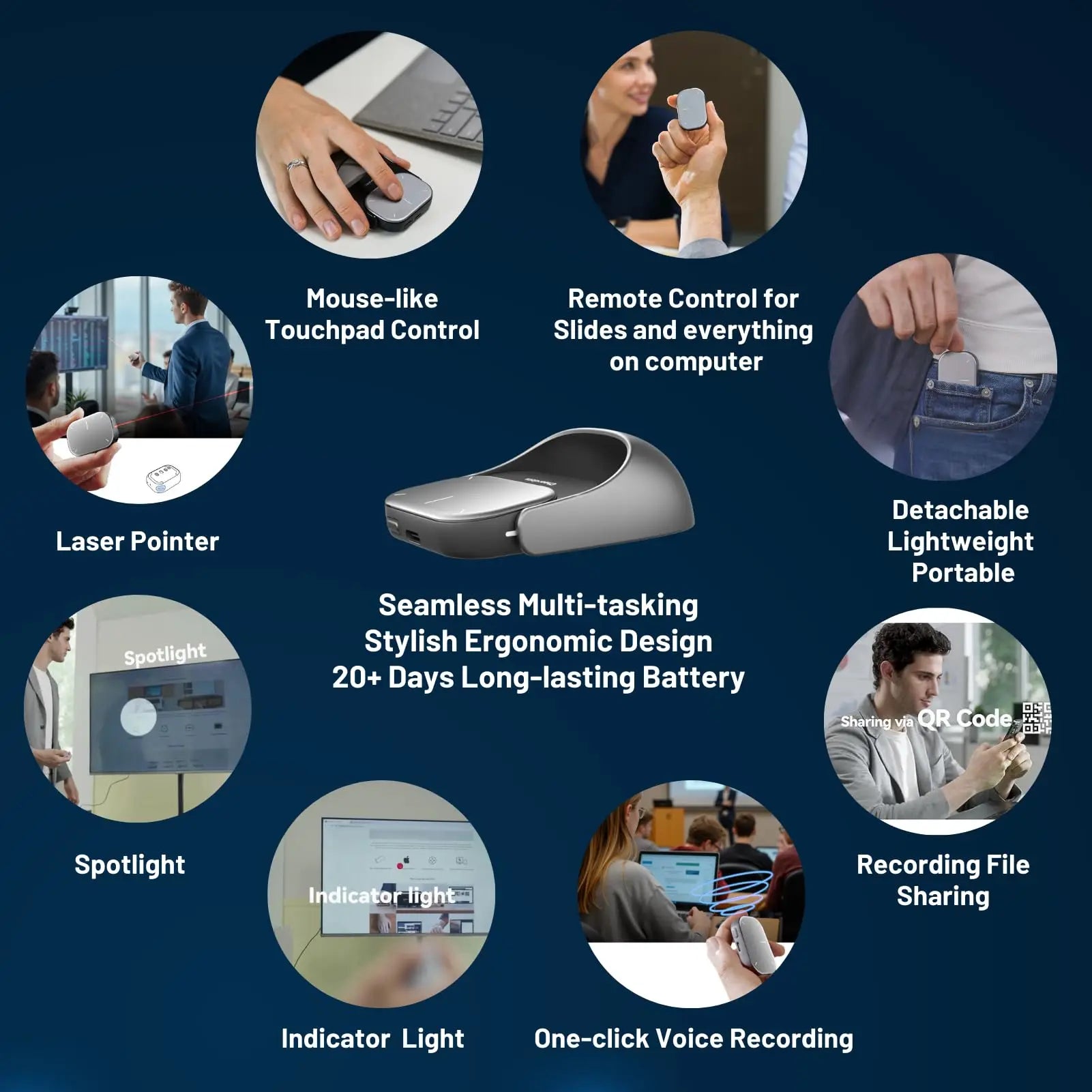 Detachable Wireless Air Mouse with Touchpad Featuring AI Voice Control, Recording & ChatGPT Integration by Snagg An Air Mouse