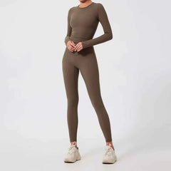Women's 2-Piece Ultra-Soft Long Sleeve Gym Set | Sports Bra Yoga Running Workout Suit Activewear