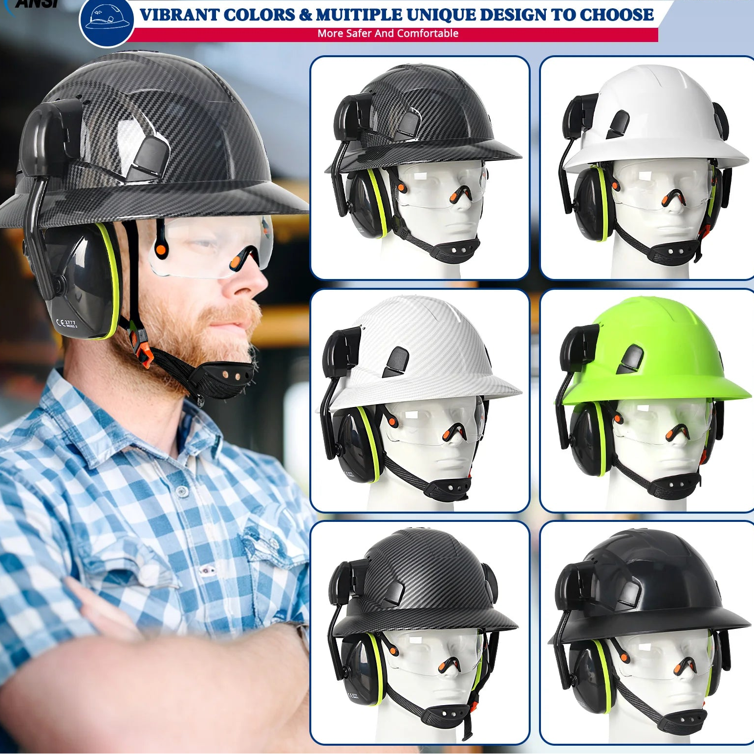 Full Brim Safety Helmet with Built In Goggles Earmuffs by Snagg A Safety Helmet