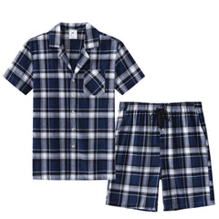 Men's Cotton Short Pajama Set | 2-Piece Breathable Button Top & Elastic Shorts Summer Loungewear