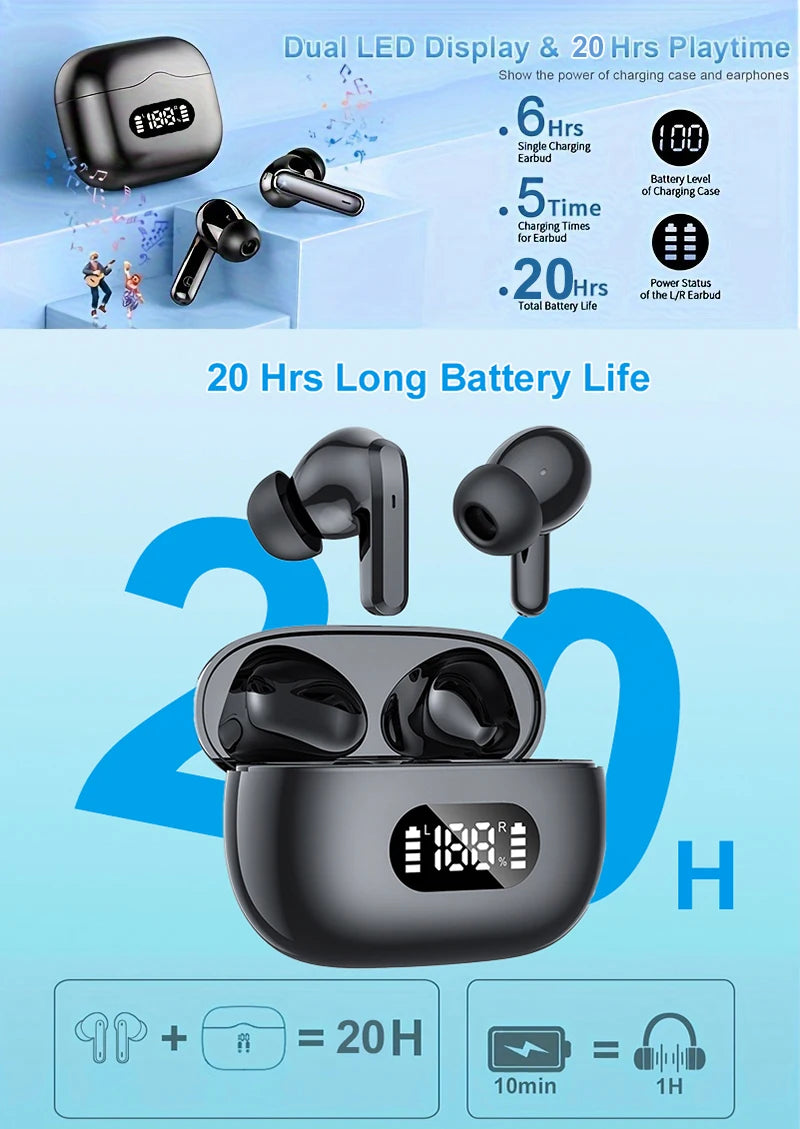 ANC Wireless Earbuds – Bluetooth 5.3 TWS Earphones with 40dB Noise Cancelling by Snagg An EarBud