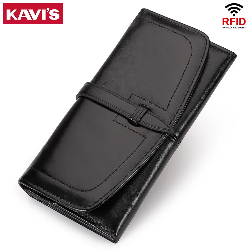 Genuine Leather RFID Long Wallet