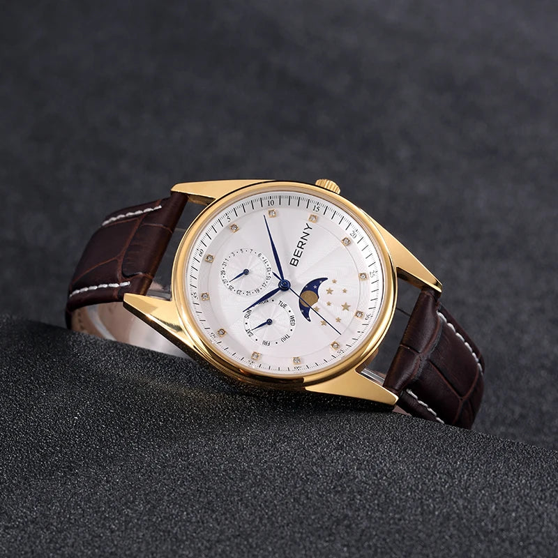BERNY Men’s Moon Phase Quartz Watch