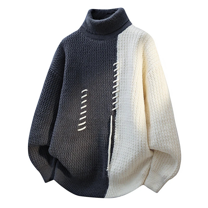 Unisex Vintage Splicing Turtleneck | Autumn/Winter Thermal Knit Pullover