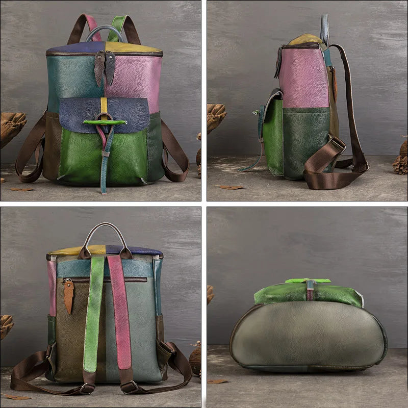 Patchwork Genuine Leather Backpack by Snagg A Backpack