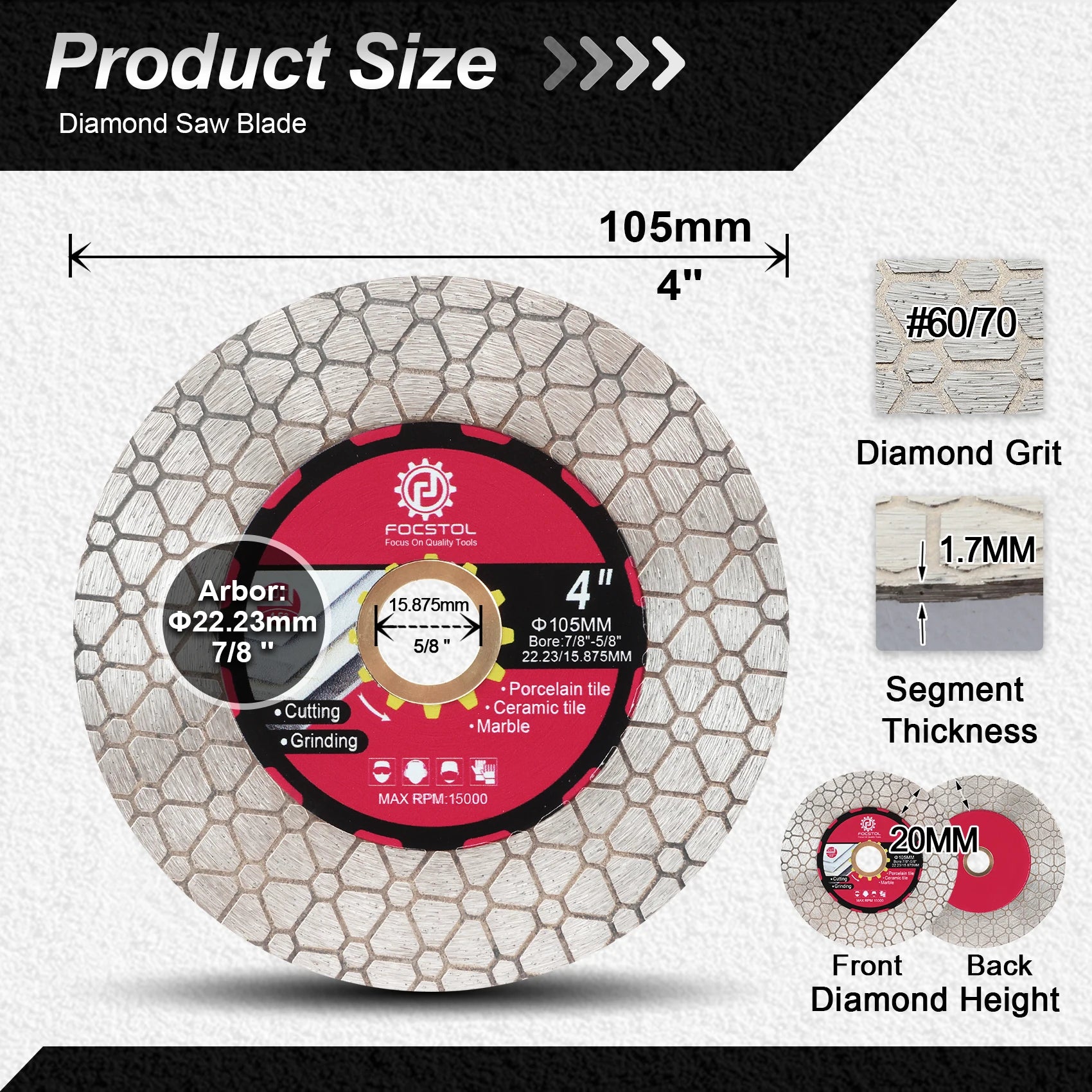 Diamond Cutting Disc 105–125mm | Tile Cutting Grinding for Porcelain Ceramic Marble Granite Quartz CE