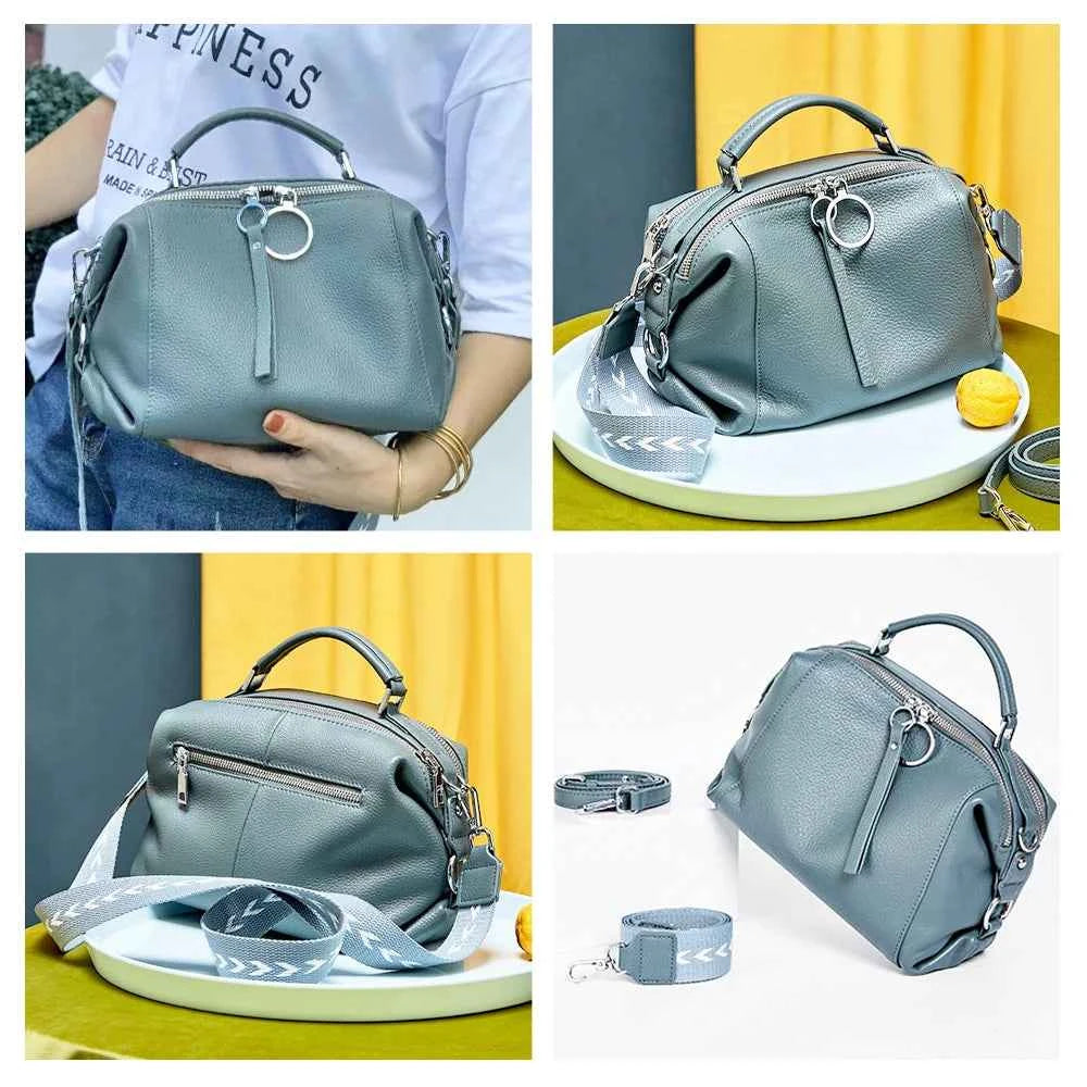 Genuine Cowhide Leather Pillow Bag – Women's Designer Crossbody & Top Handle Shoulder Satchel Shopper