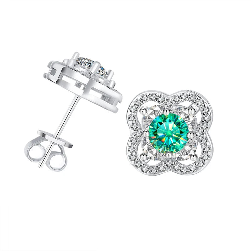 0.5CT Teal Moissanite Four-Leaf Stud Earrings