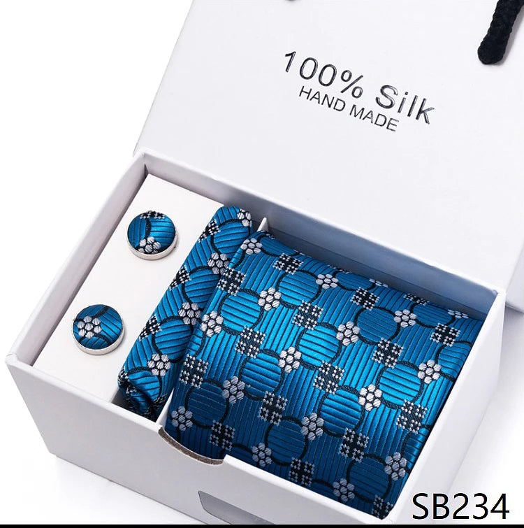 Solid Colour Necktie with Matching Handkerchief & Cufflinks - SB234 - Others In Fashion