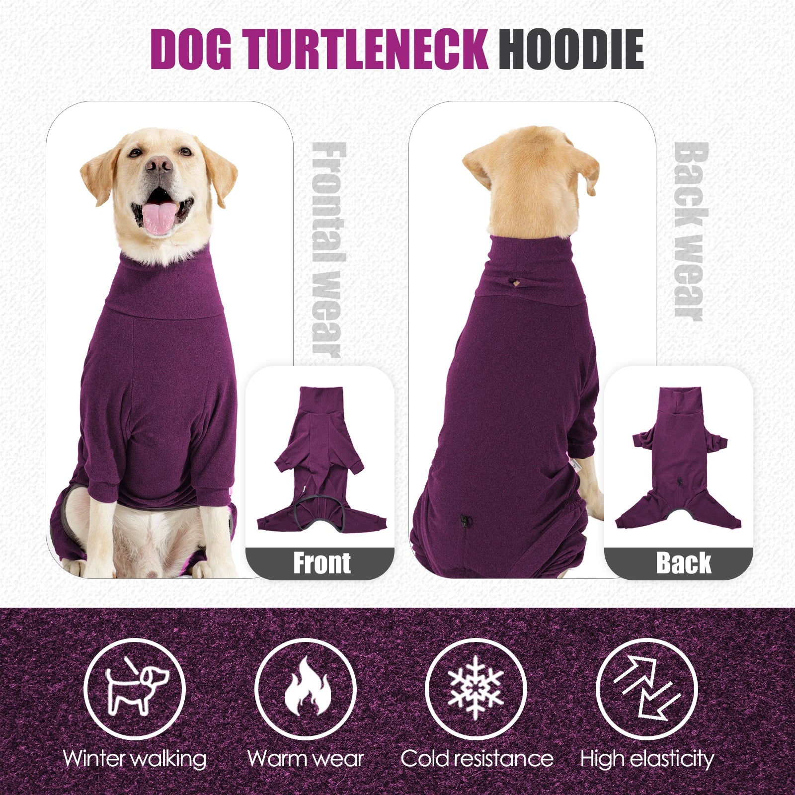 High-Collar Fleece Dog Jumpsuit – Windproof 4-Leg Winter Overalls for Large Dogs