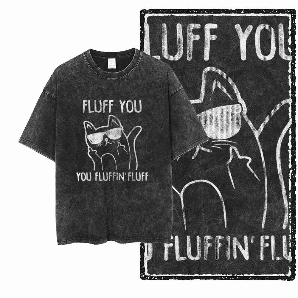 Acid Washed Cat Graphic Unisex T-Shirt | Cotton Streetwear Big Size Vintage Tee