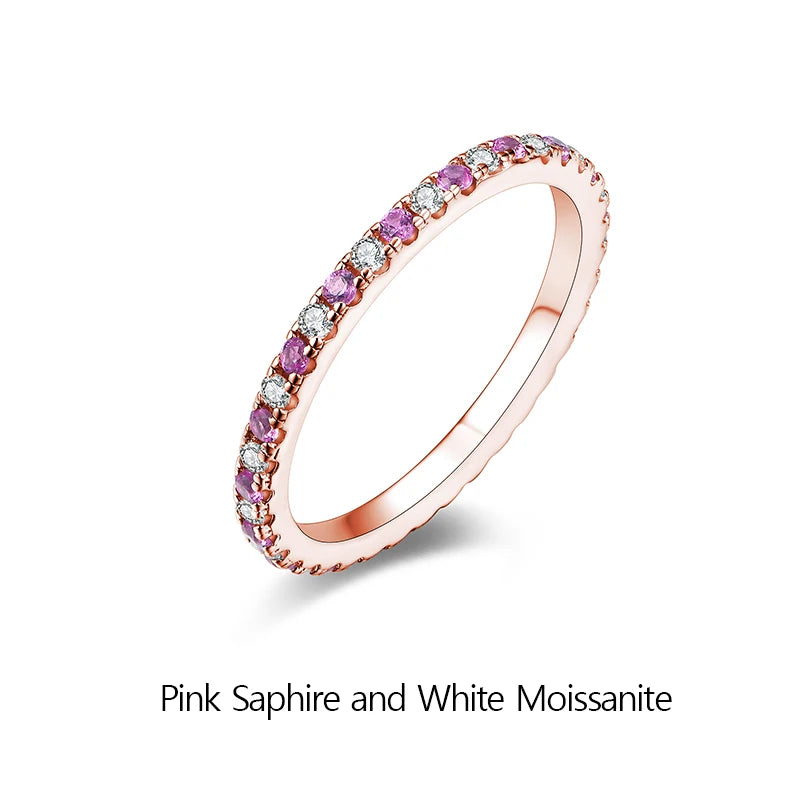 Round Moissanite & Sapphire Stackable Wedding Band