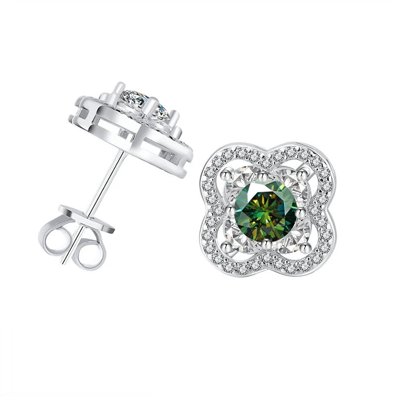 0.5CT Teal Moissanite Four-Leaf Stud Earrings