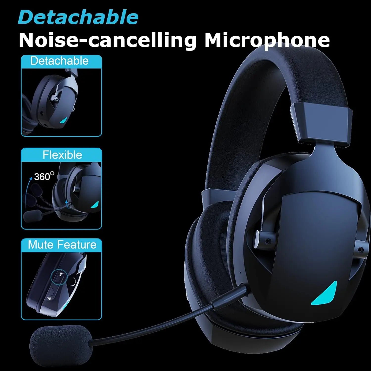 Wireless Gaming Headset with Detachable Noise Cancelling Microphone,2.4G Bluetooth-USB-3.5mm Wired Jack 3 Modes for Multi-device by SnaggIt