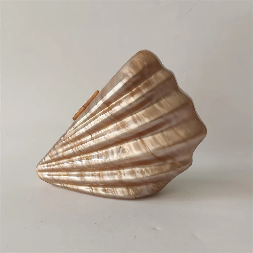 Shell Brown Acrylic Marble Box Clutch