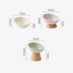 Cat Tilted Ceramic Bowl with Wooden Stand - SnaggIt