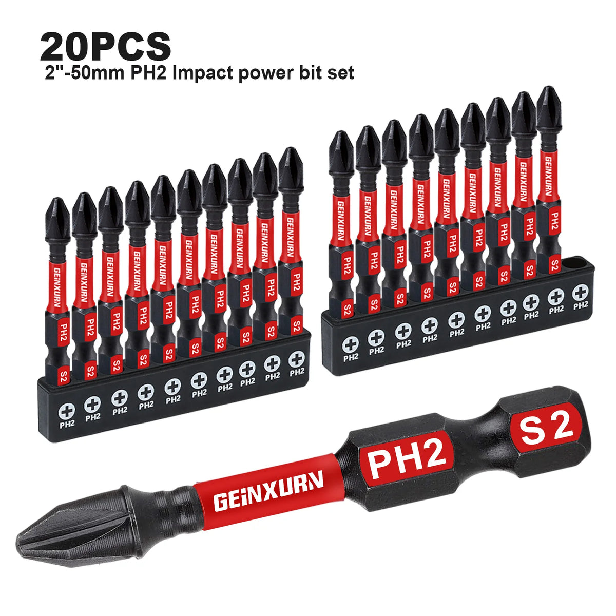 2" Impact Magnetic #2 Phillips Screwdriver Bit Set – S2 Alloy Steel