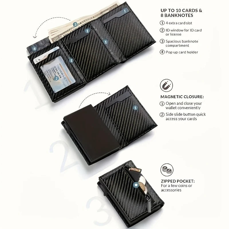 Men’s RFID Pop-Up Wallet with Zipper Coin Purse