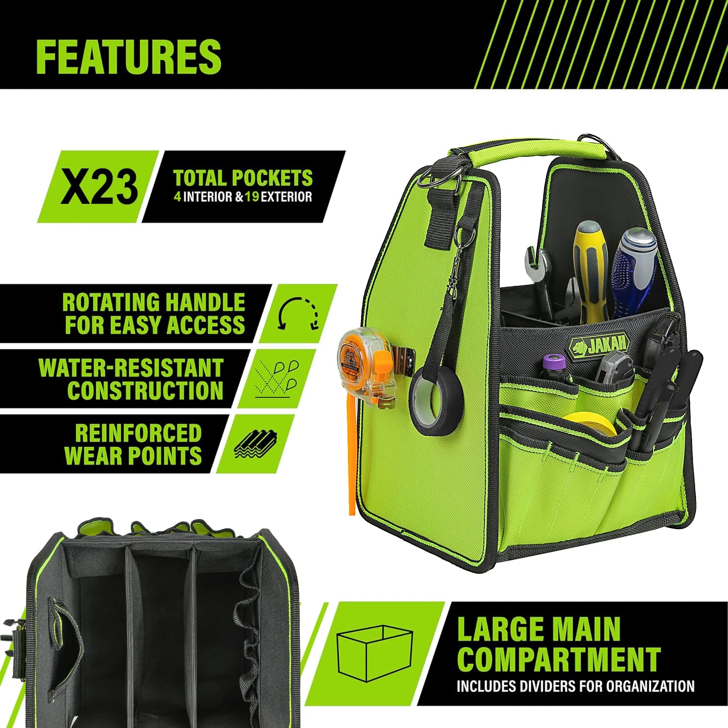 Open Tool Bag with Adjustable Straps