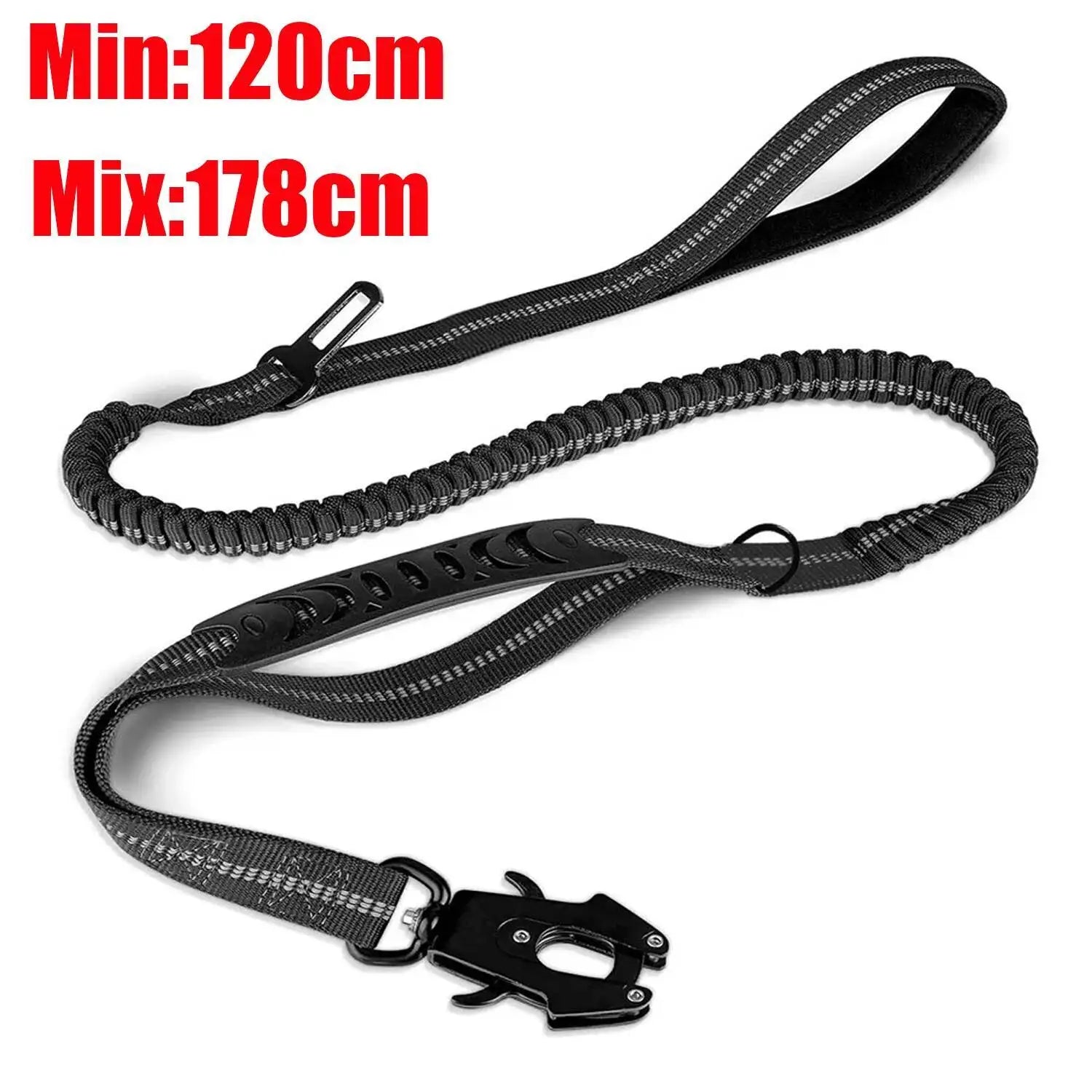 Bungee Dog Leash with Car Seatbelt Clip – Reflective Shock-Absorbing No-Pull Tactical Lead for Large Dogs