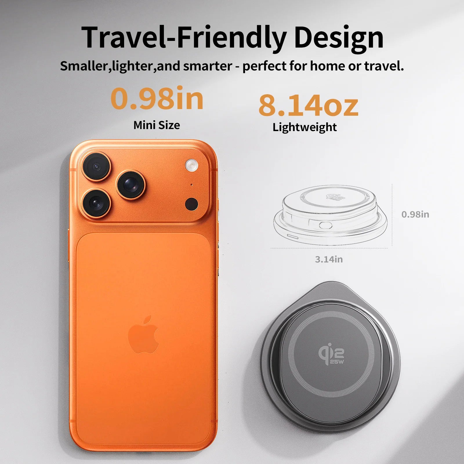 Qi2.2 25W Metal Wireless Charging Stand | 360° Rotation Portable Fast Charger iPhone Watch AirPods