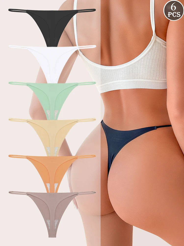 Seamless Thong Panties 6-Pack | Invisible Thin Strap Low Waist High Stretch Women's Underwear