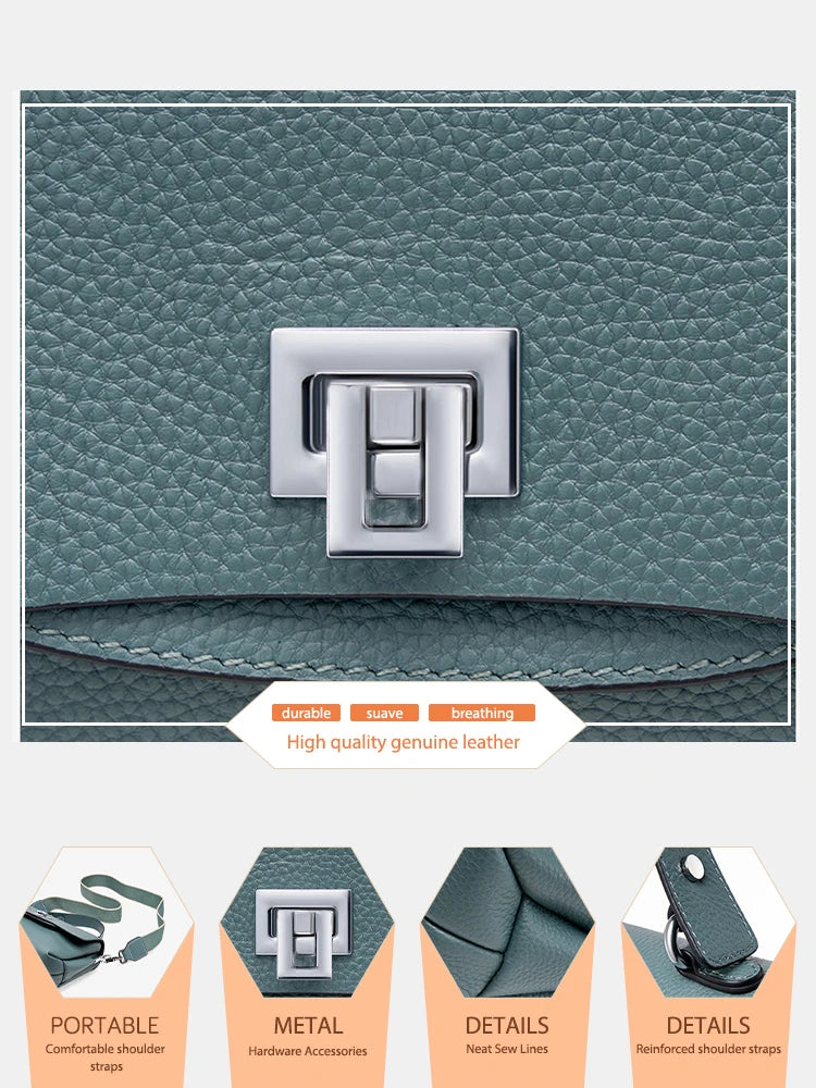 Genuine Leather Envelope Top-Handle Bag – Simple Luxury Women's Shoulder & Small Crossbody Handbag