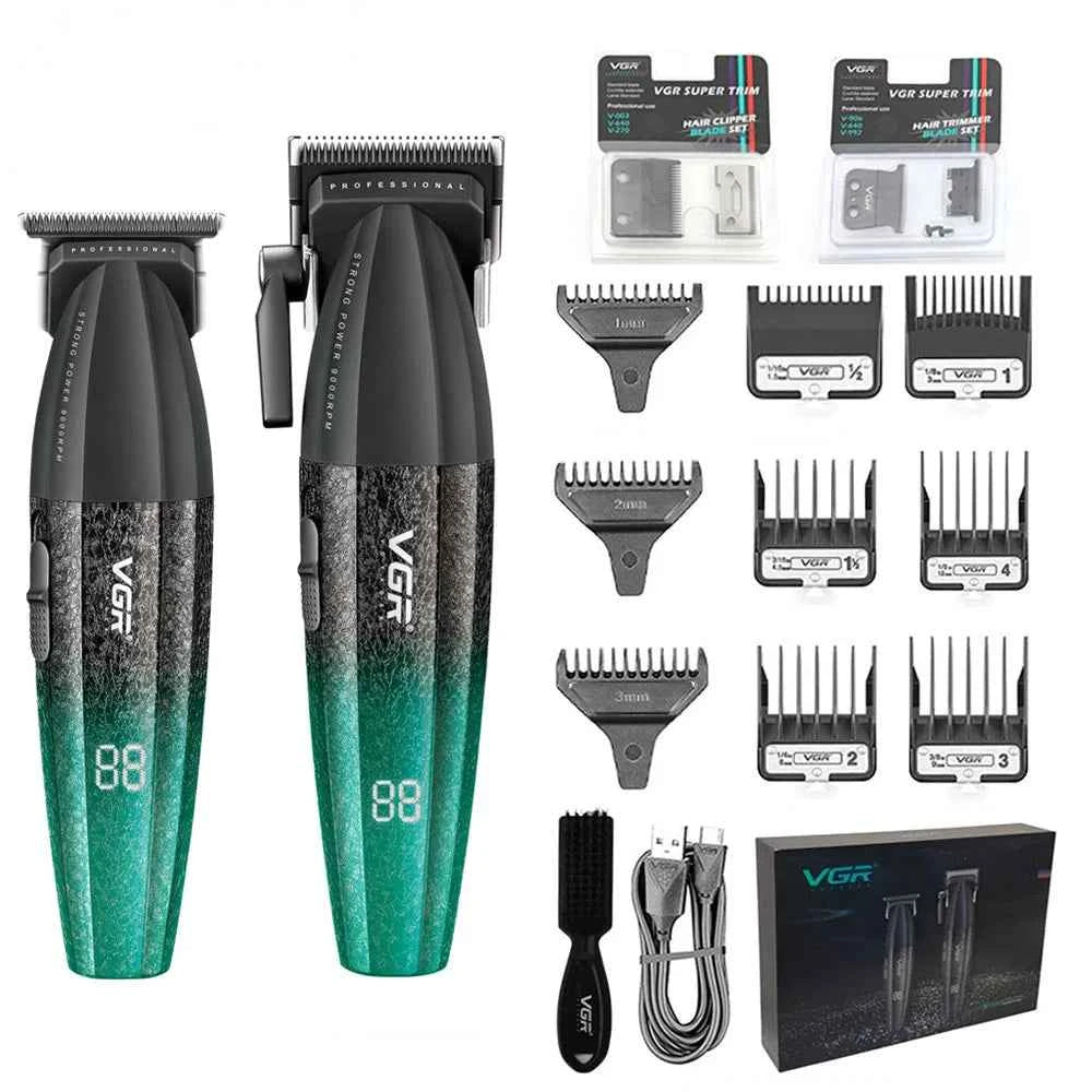 Professional Barber Combo V-640 – 9000 RPM Master Clipper & DLC Precision Trimmer Set with Advanced Turbo Technology