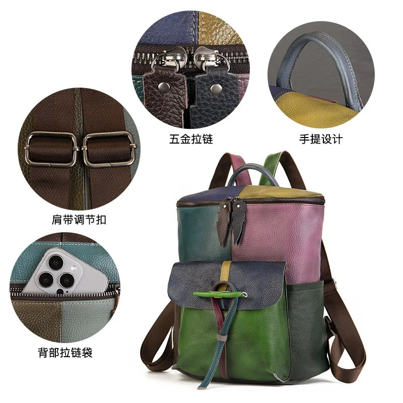 Patchwork Genuine Leather Backpack by Snagg A Backpack