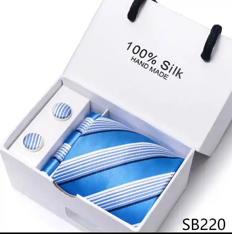 Solid Colour Necktie with Matching Handkerchief & Cufflinks - SB220 - Others In Fashion