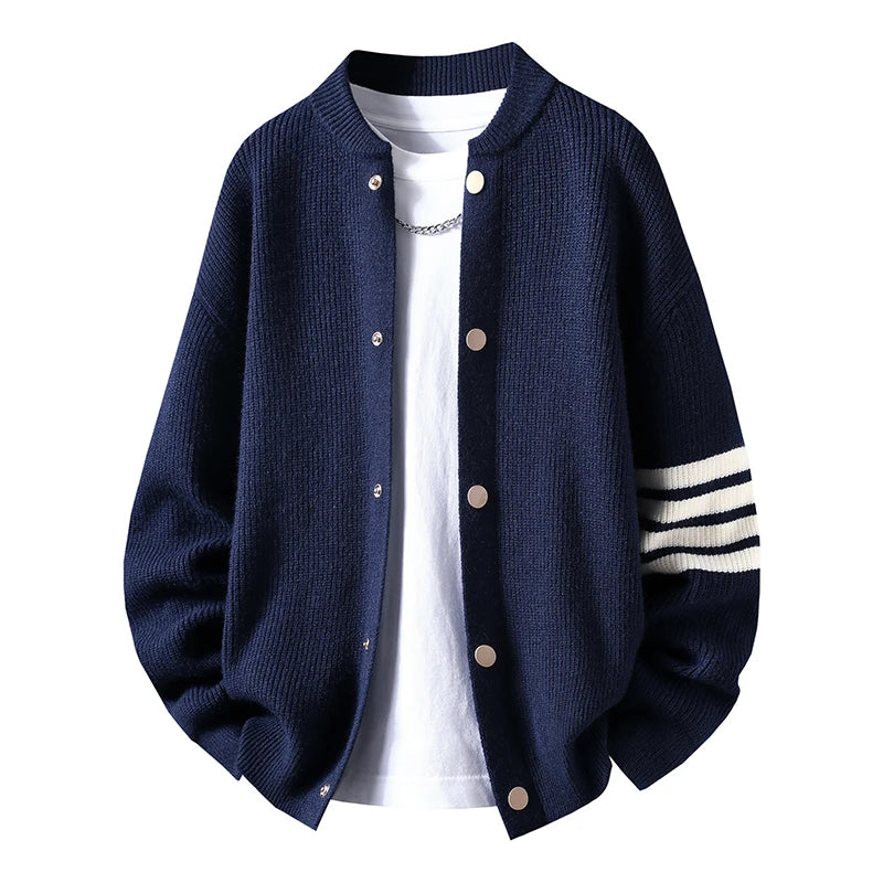 Men’s Baseball Collar Open Cardigan | Korean Style Color-Block Knitwear