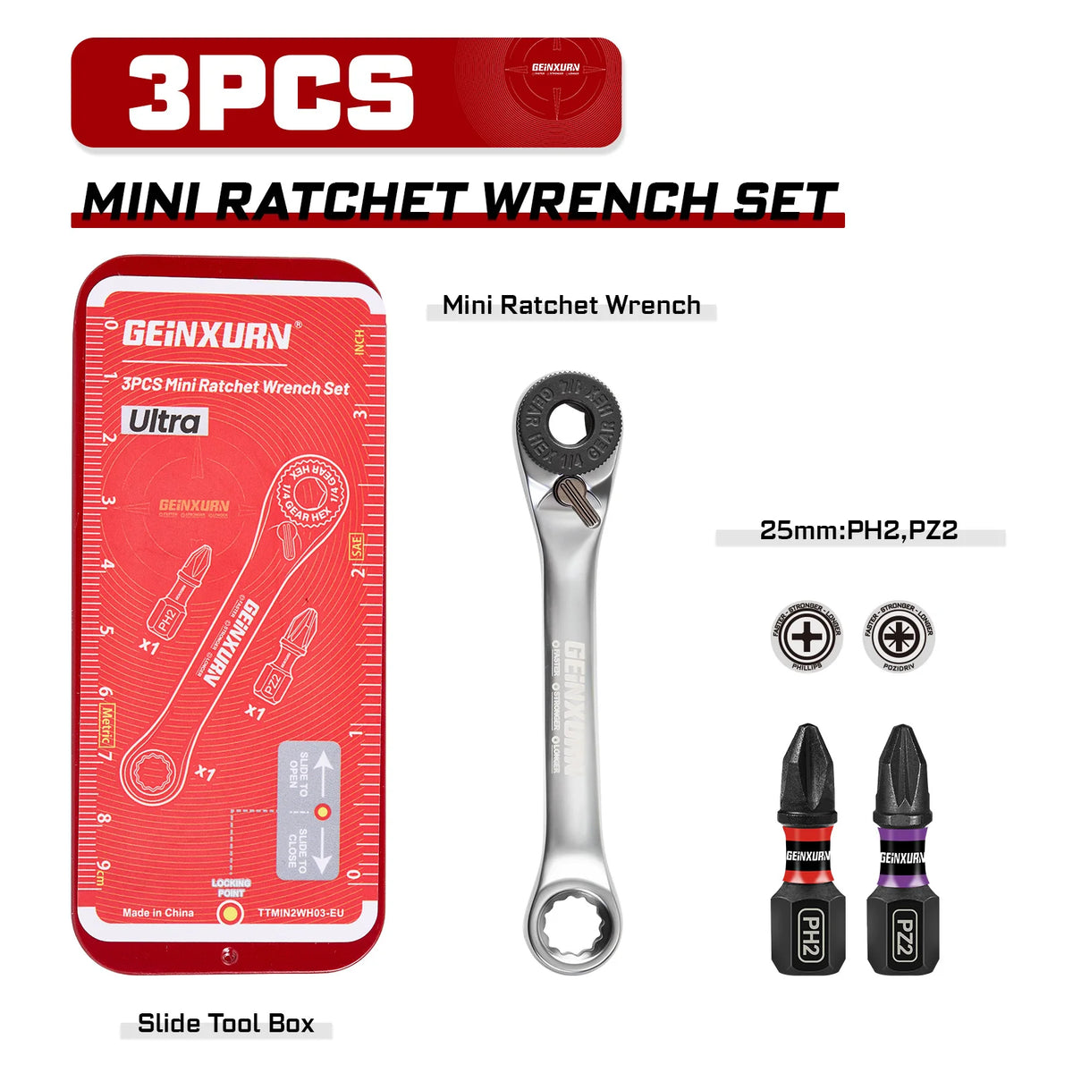 Mini Ratchet Screwdriver Set | S2 Steel Impact Magnetic Bit Holder 1/4" Wrench Push-Pull Case for Repair