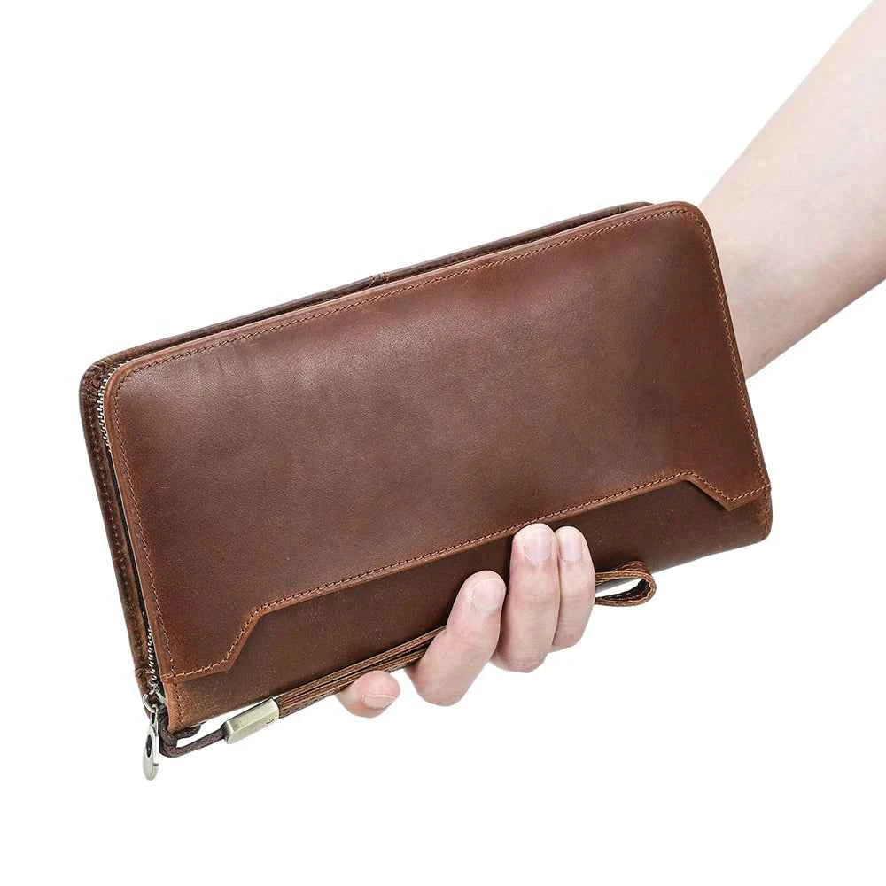 Genuine Leather Family Passport Wallet with AirTag Slot – Boarding Pass, Card & Pen Holder