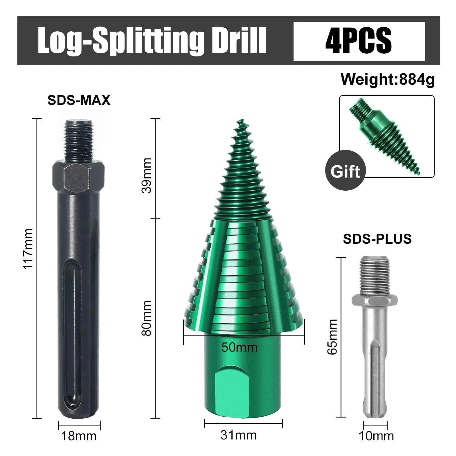 Heavy Duty Firewood Splitter Bit | Detachable Anti Stuck Log Splitting Auger