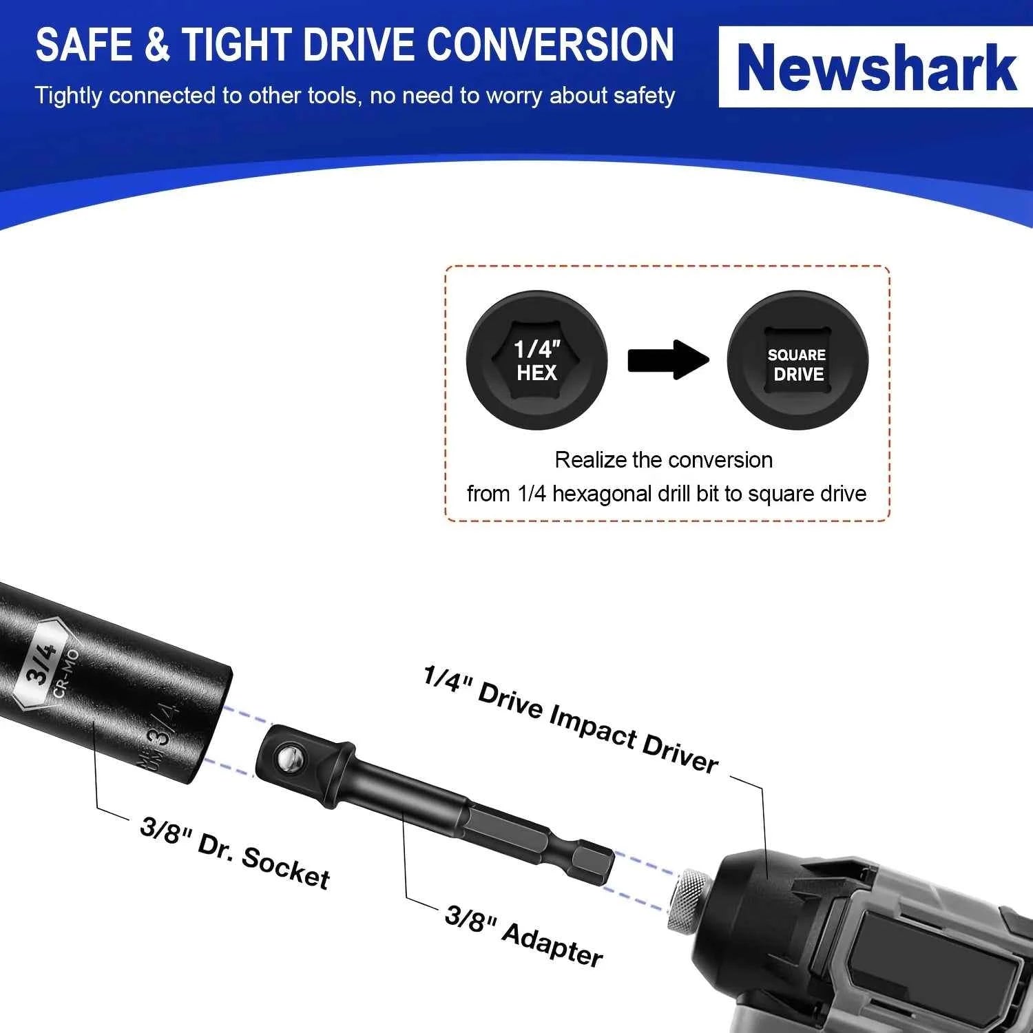 1/4 Hex Converter tools set, Quick Release Impact Bit Holders, 1/2 3/8 1/4-INCH Drive Female to 1/4-Inch Hex Adapter
