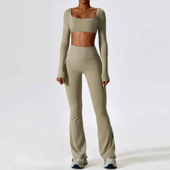 Women's 2-Piece Seamless Long Sleeve Yoga Set | Fitness Bra Crop Top & Leggings Sports Suit