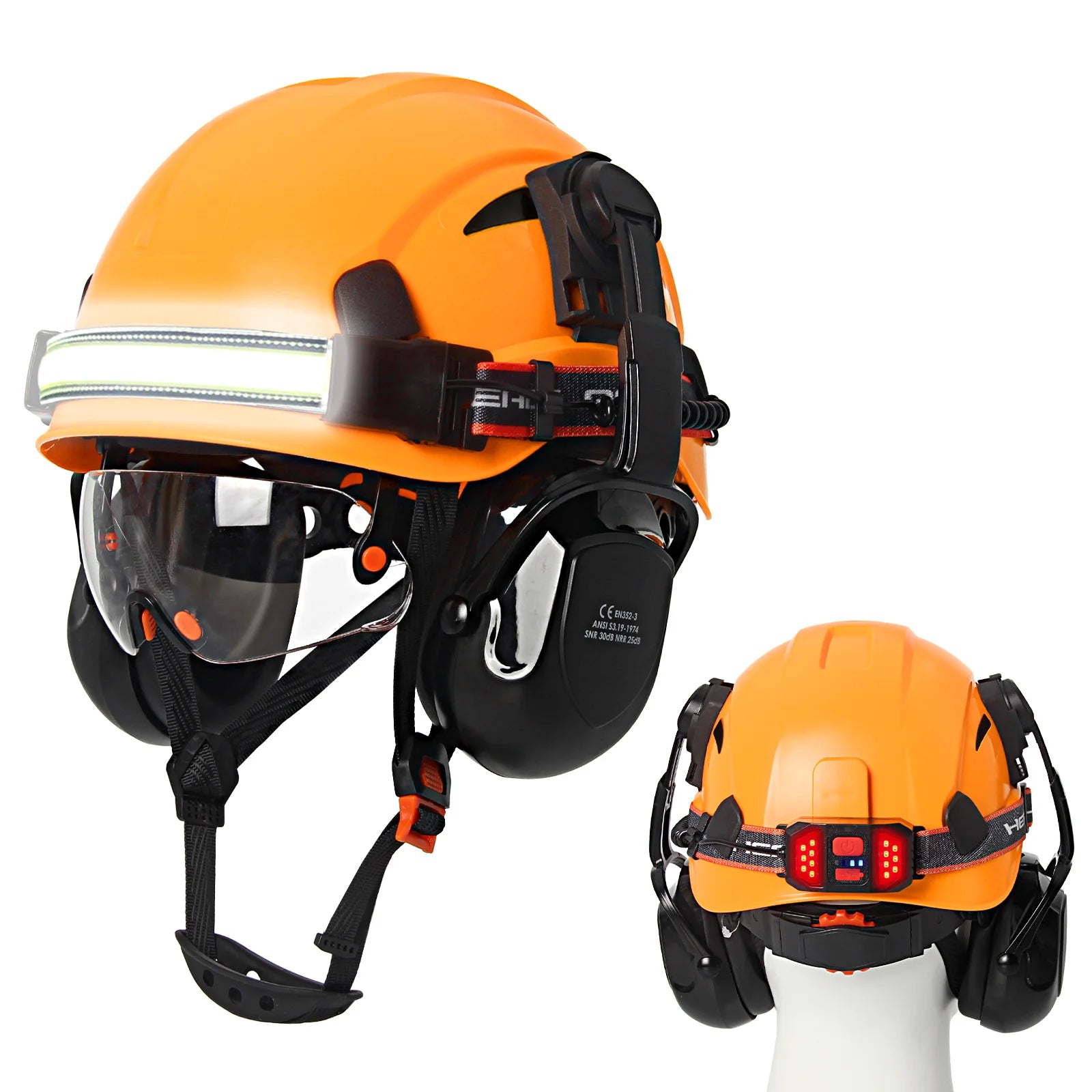 Construction safety helmet with built-in goggles, LED headlamp and earmuffs – image 20