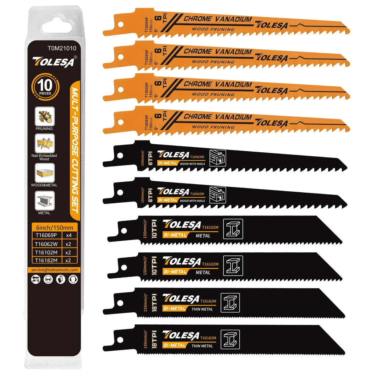 10PCS 6” Reciprocating Saw Blades – Wood, Metal & PVC Cutting Sawzall Blades