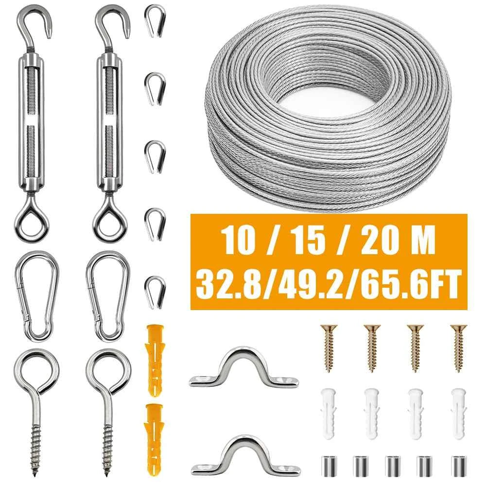304 Stainless Steel Rope Kit 10/15/20M | PVC Coated Cable for Garden Fence Clothesline Balcony Camping
