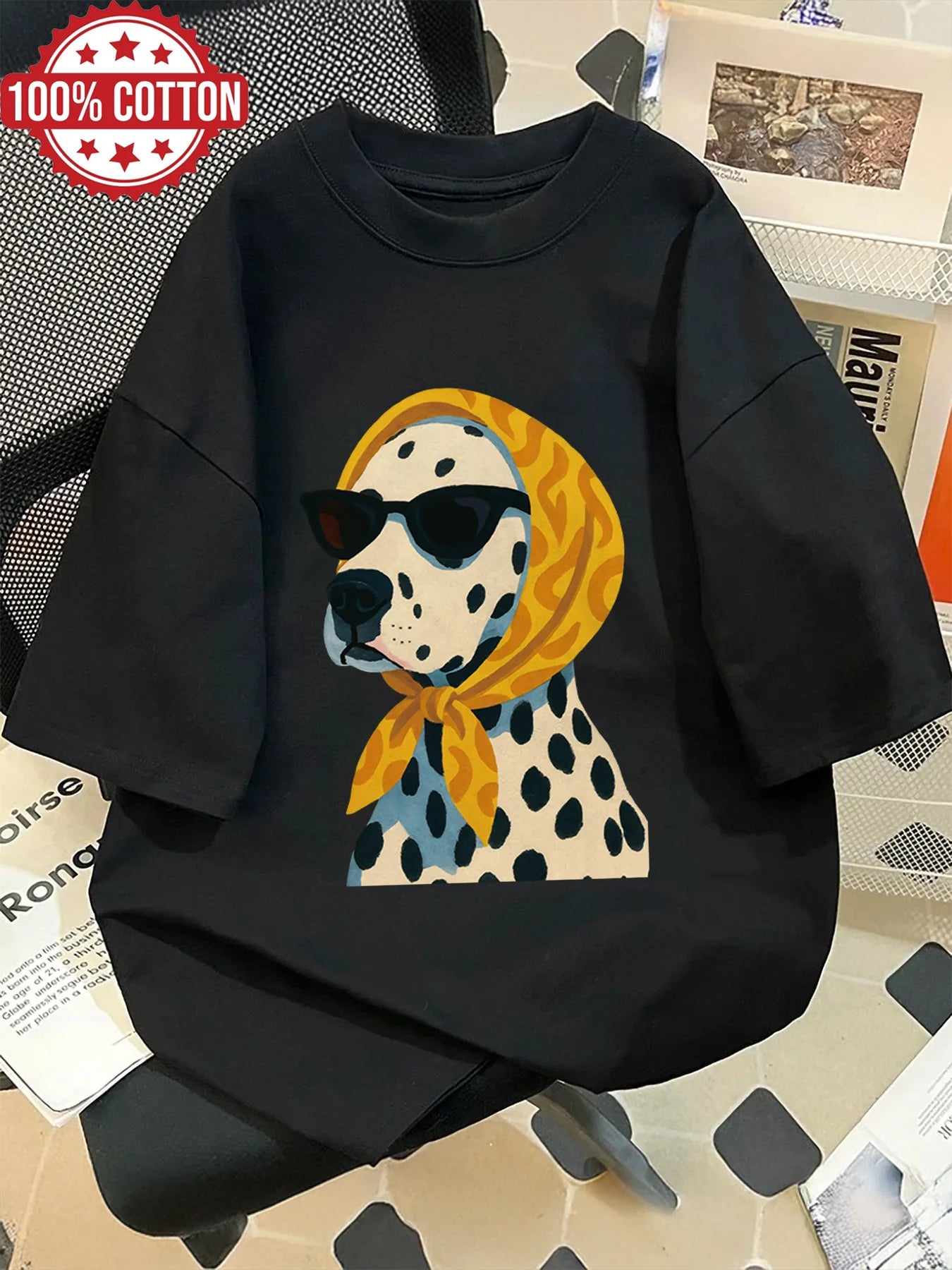 Women's Retro Dalmatian Print T-Shirt | Unisex 100% Cotton Breathable Oversized Loose Casual Summer