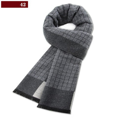 Men’s Luxury Wool Scarf — Cashmere Silk Blend Winter Plaid Shawl