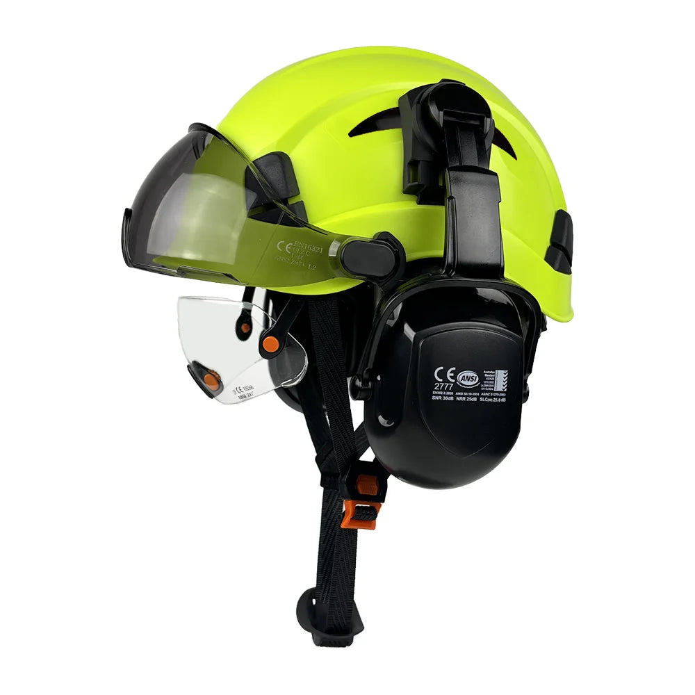 Construction safety helmet with twin visors and earmuffs – image 9