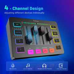 4 Channel RGB Audio Mixer – USB Streaming Mixer with XLR Mic Interface for Podcasts by Snagg An Audio Mixer
