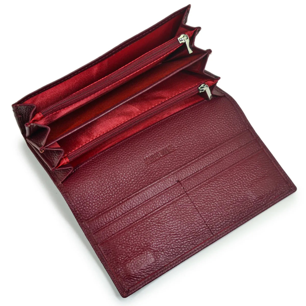 Luxury Wine Red Leather Long Wallet