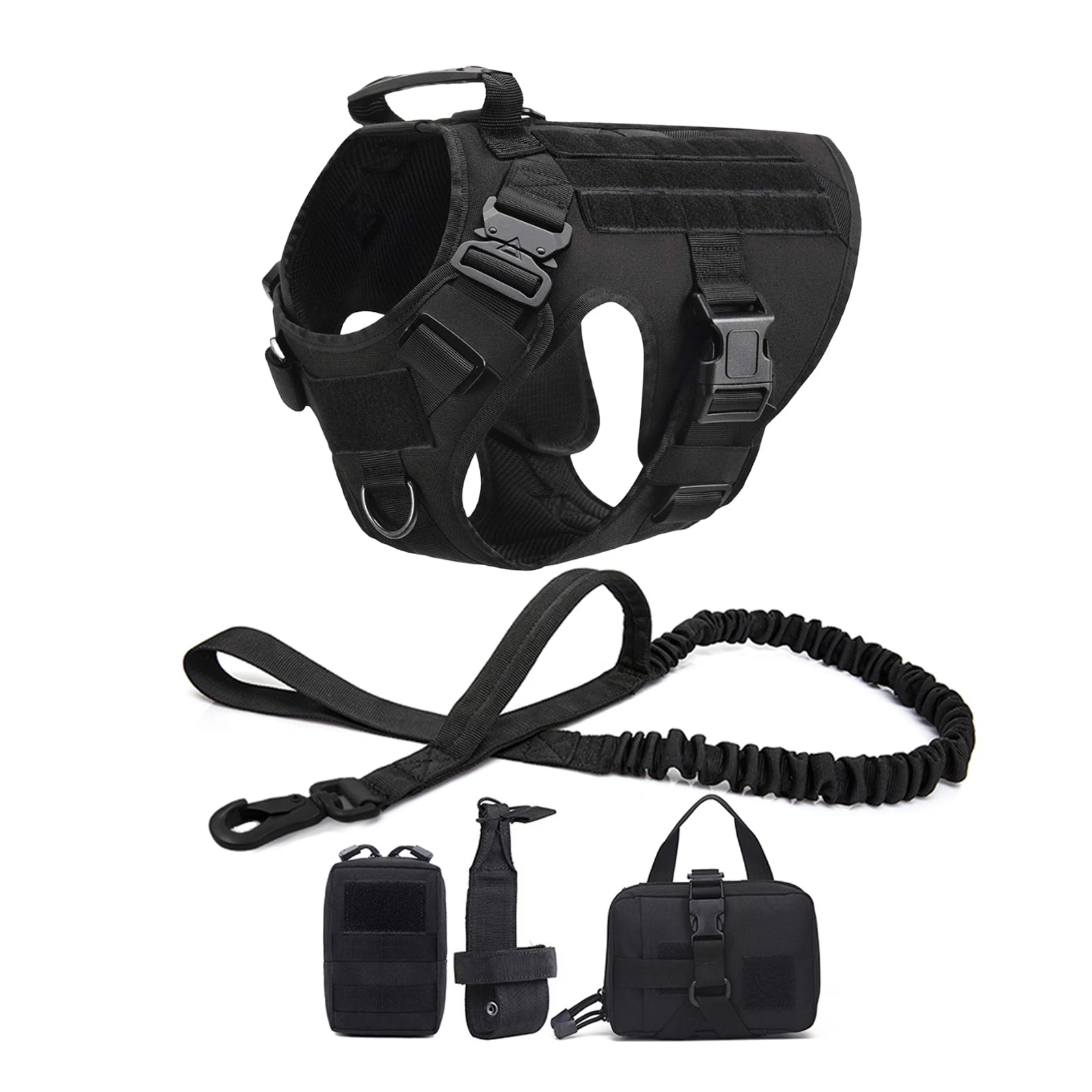 Tactical Large Dog Harness & Leash with MOLLE Pouches – Training Vest for Golden Retriever & French Bulldog