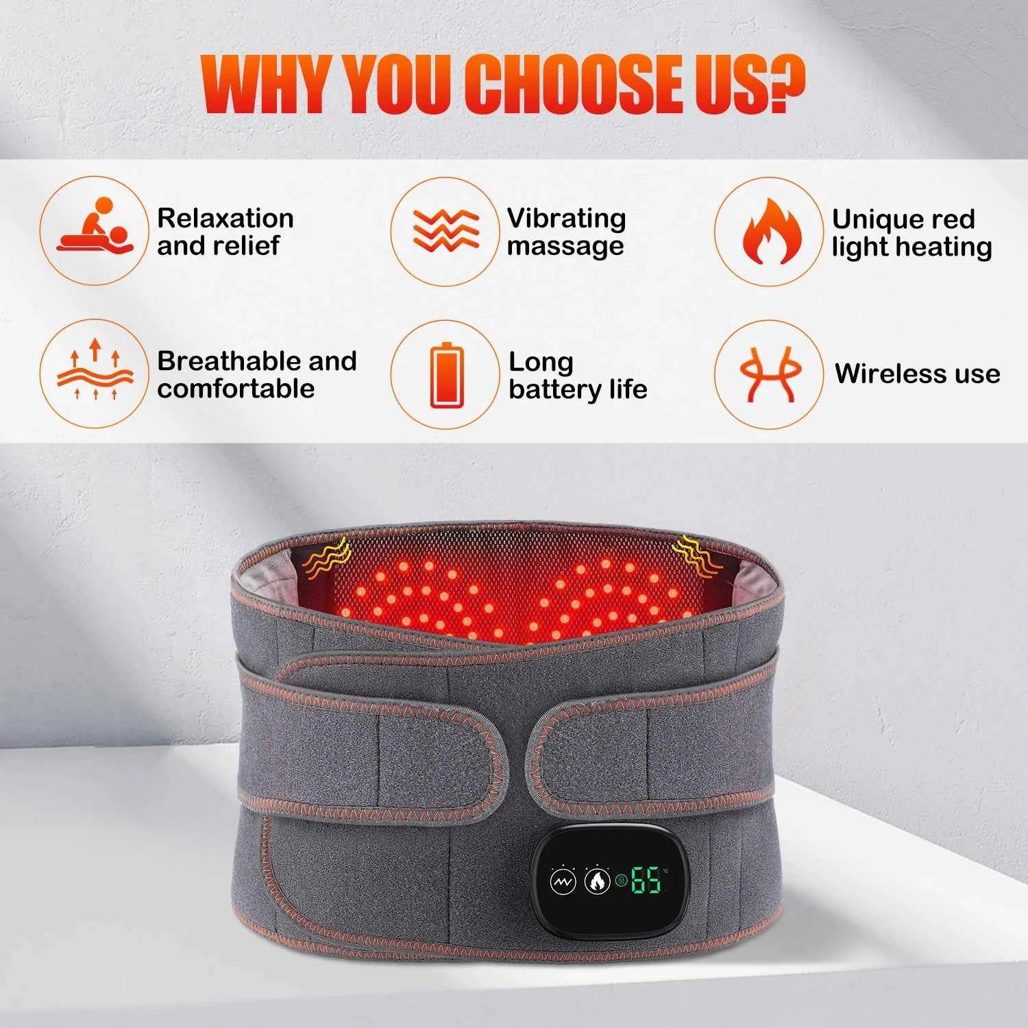 Cordless Waist Belt Massager – Heated Vibration Lumbar Support & Back Relief Brace
