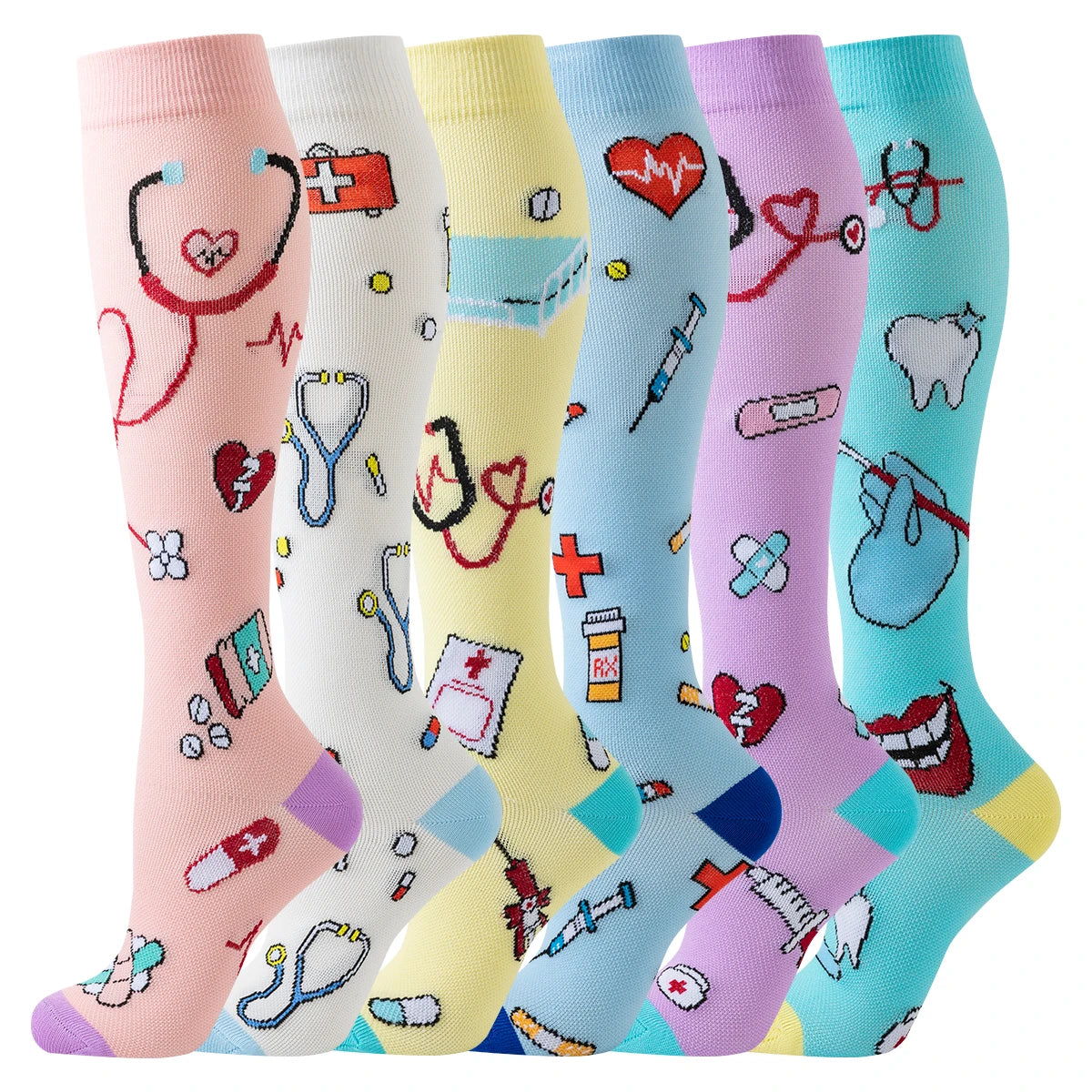 6 Pair Heart Pattern Compression Socks