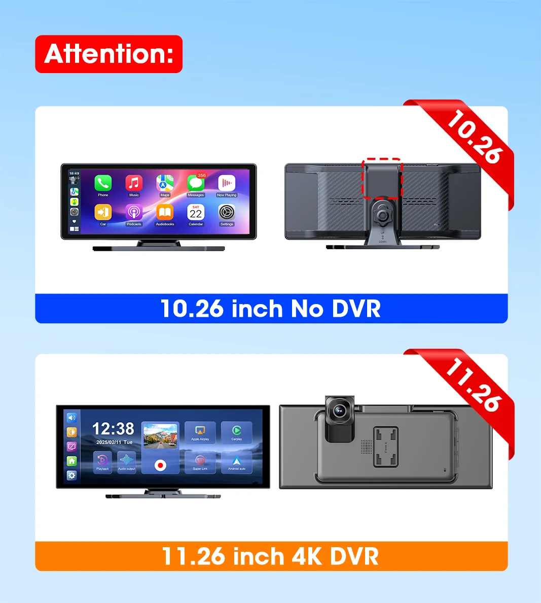 11.26" 4K Car DVR – Portable Dash Cam with Wireless CarPlay, Android Auto & 5G WiFi Navigation by Snagg A Car DVR