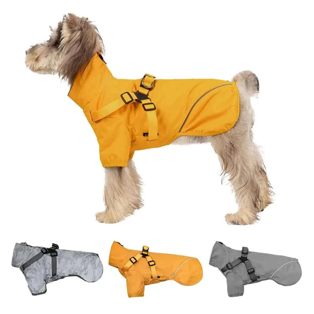 Waterproof Dog Rain Jacket with Harness – Safety Reflective Outdoor Raincoat for Small Dogs (Jungle & Camping)